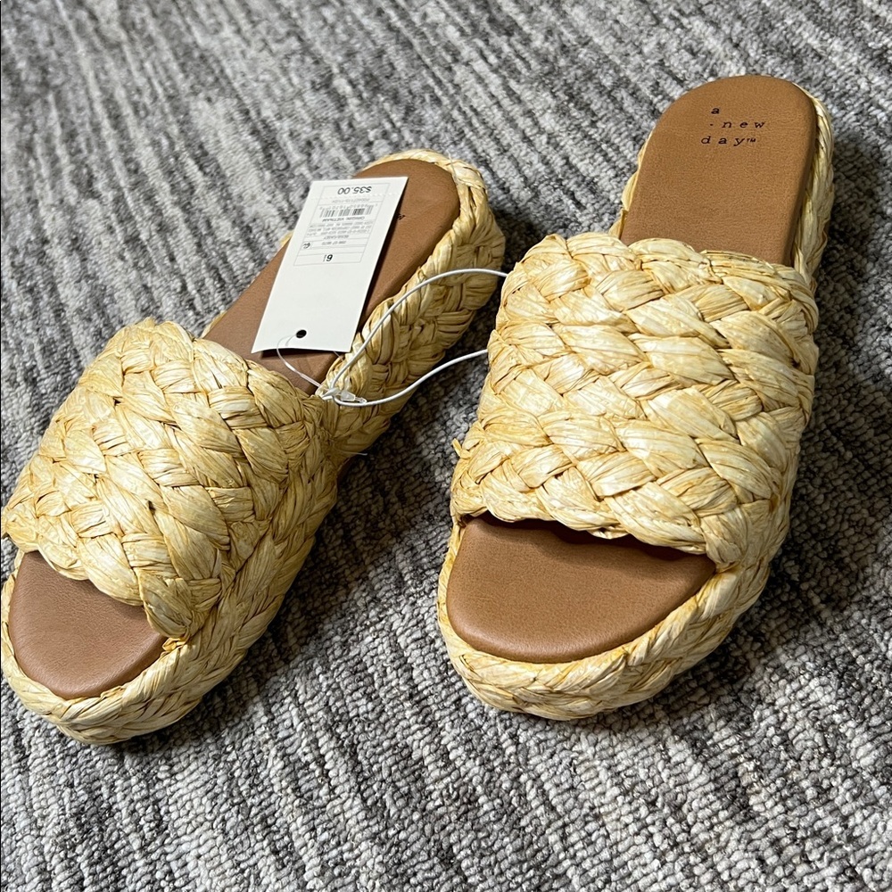 A New Day Women's Woven Tan Slide Sandals Various Sizes